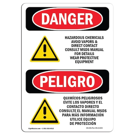 Signmission Safety Sign, OSHA, 14" Height, Rigid Plastic, Hazardous Chemicals Avoid Vapors Spanish OS-DS-P-1014-VS-1309